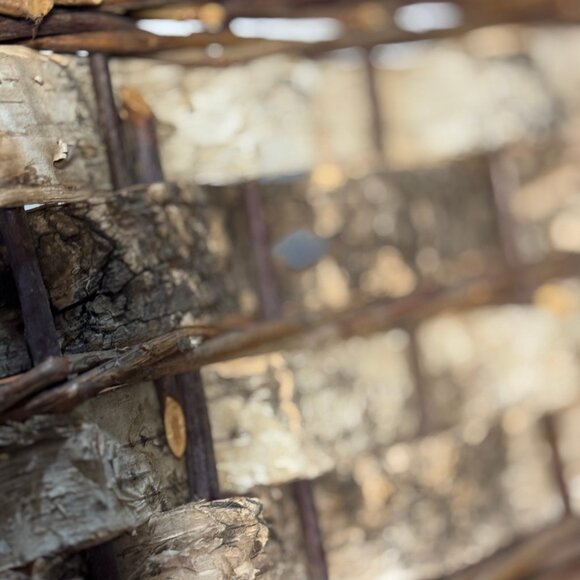 Rustic Medium Wicker Basket Woven Bark + Handled Pleather Natural Country LOT 2 - Picture 7 of 15